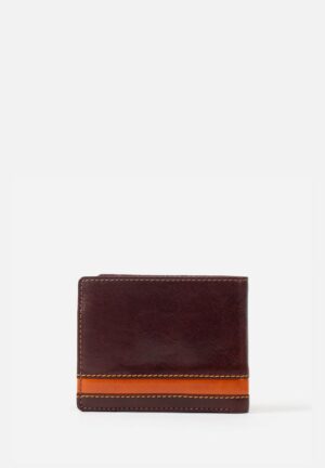 BILLETERA DE DOS CUERPOS EN CUERO ITALIANO Y DETALLES EN CONTRASTE